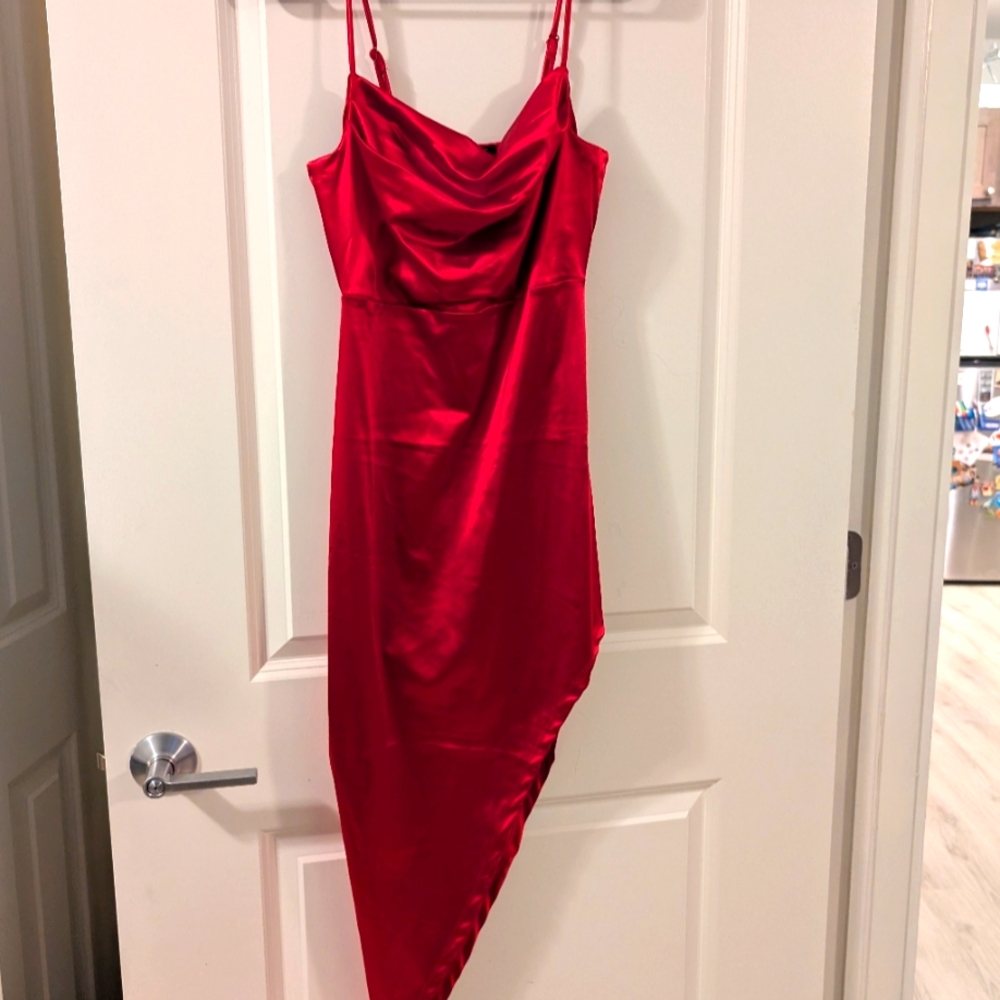 (L) Windsor Sexy Red Bodycon Dress, Asymmetrical Cocktail Dress